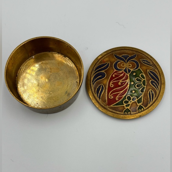 Vintage Enamel Owl Design Brass Trinket Box Made in India, Very Unique - Picture 2 of 4